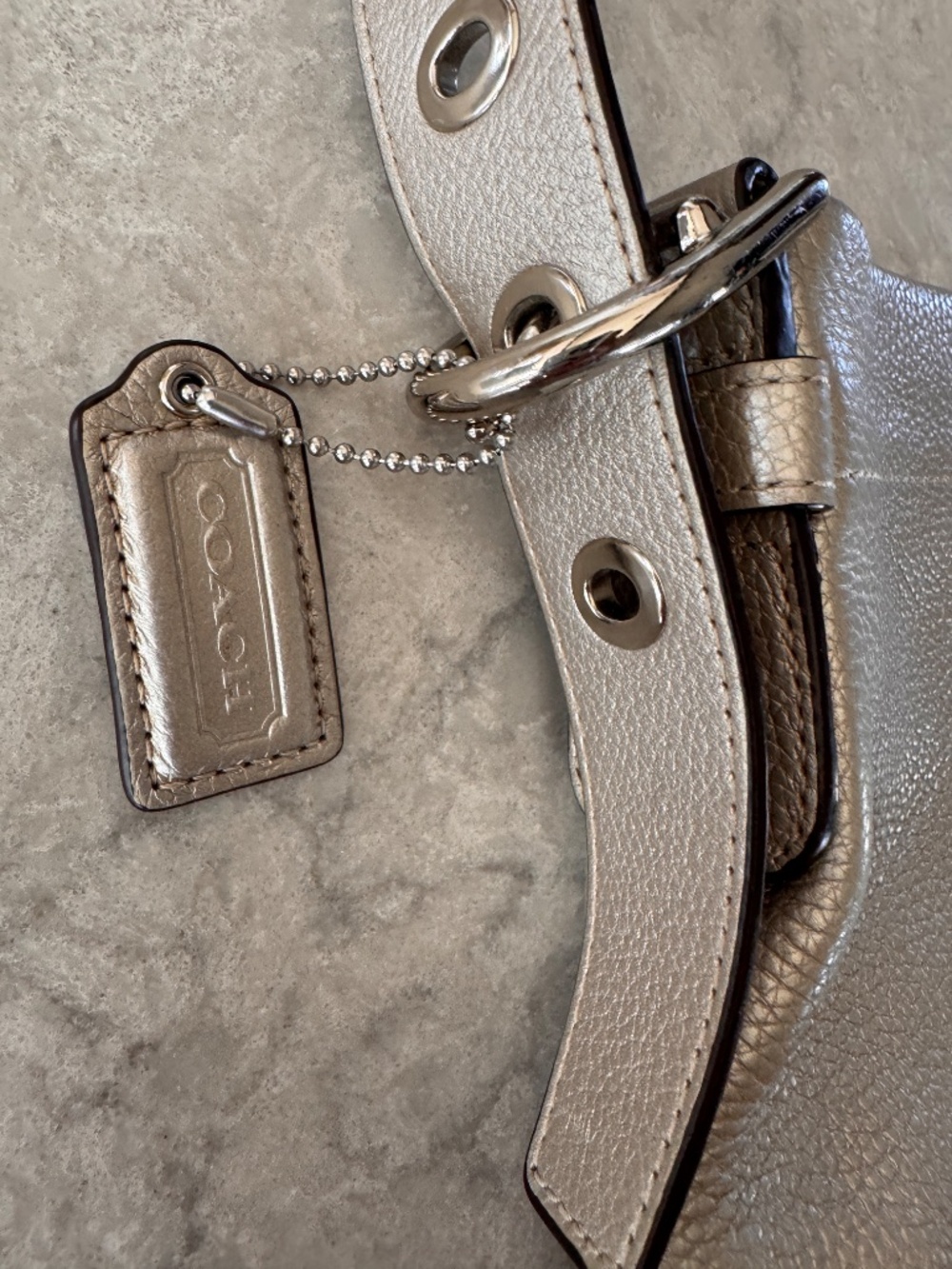 COACH F15064 Metallic Taupe Pebbled Leather Convertible Hobo Crossbody Bag - Picture 3 of 5